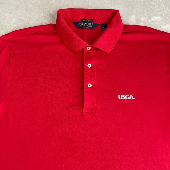 Polo Golf Ralph Lauren Mens Performance Golf Polo Shirt USGA Logo Sz Large Red - Picture 2 of 9